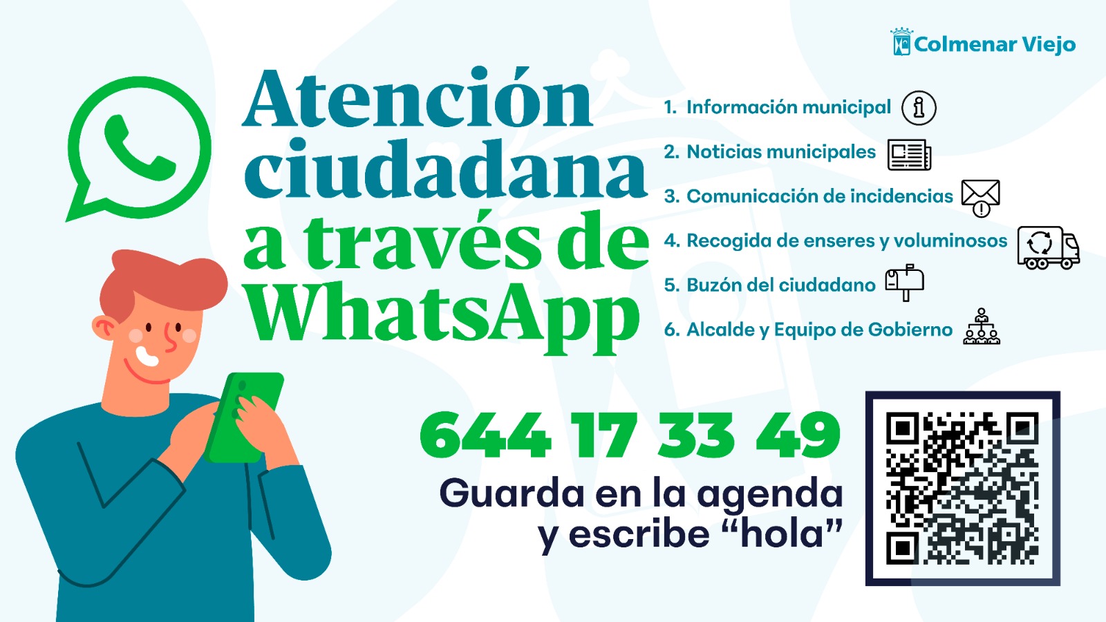 Ayuntamiento Colmenar Viejo habilita un servicio de atención ciudadana vía WhatsApp: 644 173 349