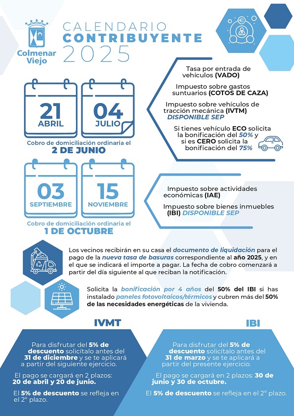 Ya está disponible Calendario del Contribuyente 2025 Colmenar Viejo