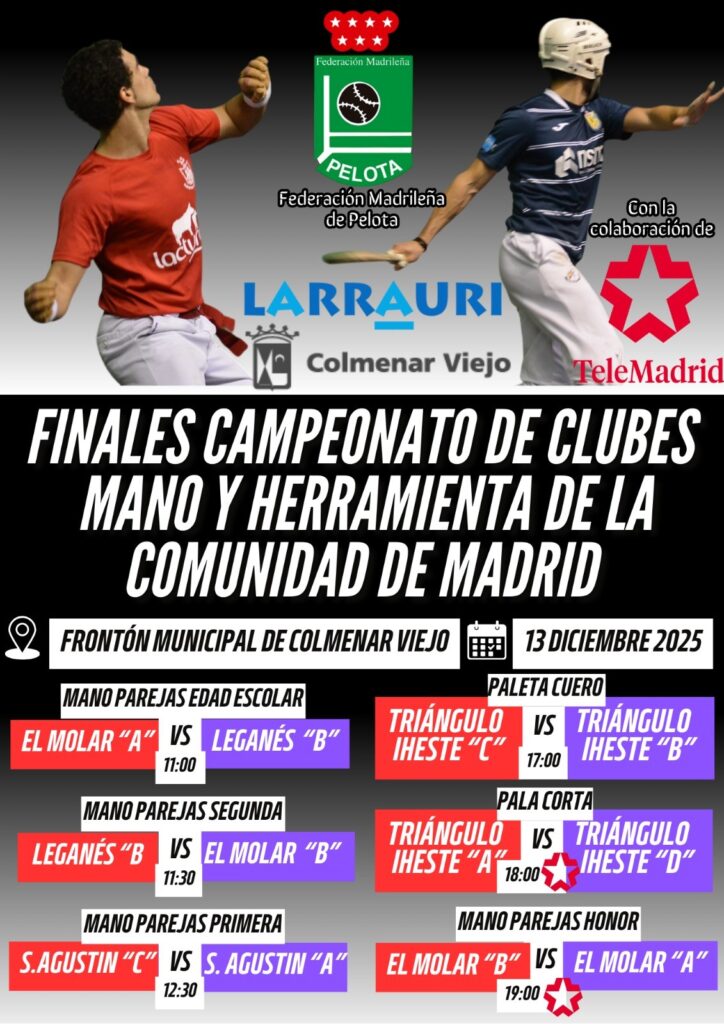 Campeonato de Pelota CAM este sábado en Colmenar Viejo