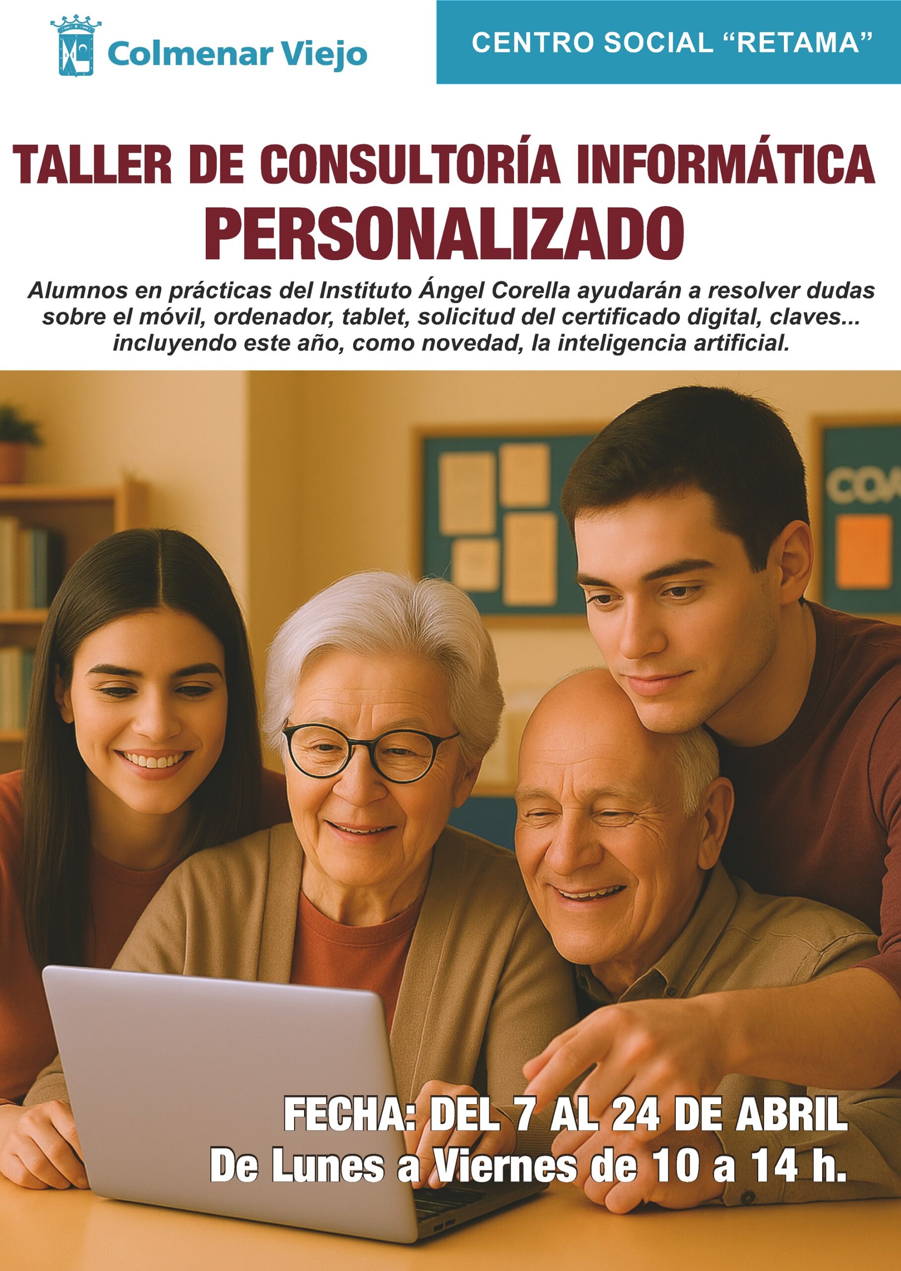 Centro Mayores Retama Colmenar Viejo organiza talleres de informática