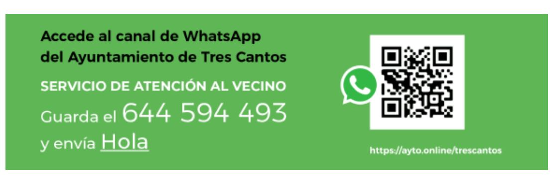 15.000 usuarios en el Canal WhatsApp Atención al Vecino Ayuntamiento Tres Cantos